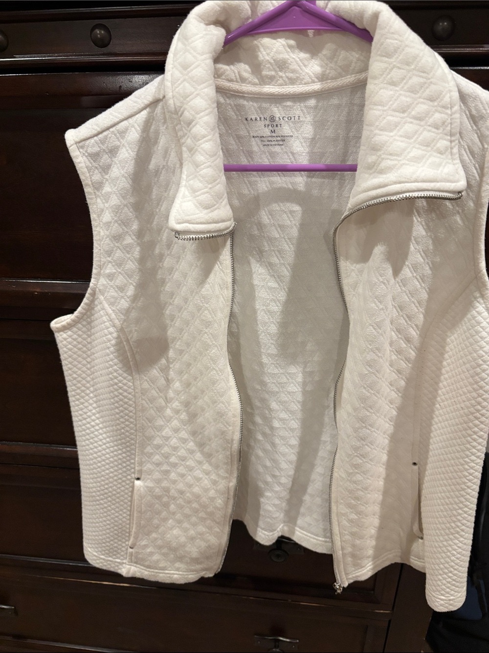 Karen Scott Cream Quilted Zip-Front Vest